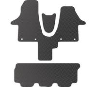 Carsio Rubber Van/Cab Mats For VW Transporter T6.1 Walkthrough Tailored Fit Floor Mat Set Complete Accessory Black Custom Fitted - All Weather & Heavy Duty, Anti-Slip Backing with Clips