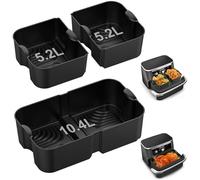 Carsolt Silicone Air Fryer Liner for Ninja Foodi Flexdrawer AF500UK/AF500UKCP, 10.4L Reusable Air Fryer Silicone Liner, Airfryer Liners Air Fryer Accessories for Cosori Twinfry 10L (3PCS, Black)