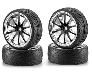 Carson 500900080-1:10 Big Wheel Set 02, 10 Spokes, Model Making Accessories, Set of 4, Black/Chrome