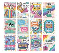 Carson Dellosa Education Happily Ever Elementary Retro Remix 12-Piece Motivational Posters, 70s and 80s Groovy, Inspirational Wall Art With Positive Affirmations for Classroom and Room Decor