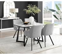 Furnitureboxuk Carson White Marble Effect Dining Table & 4 Falun Black Leg Chairs In Light Grey Light Grey One Size