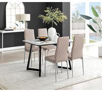 Carson White Marble Effect Dining Table & 4 Milan Chrome Leg Chairs FurnitureboxUK Beige One Size