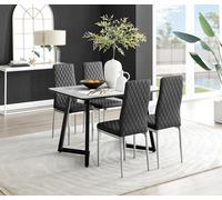 Carson White Marble Effect Dining Table and 4 Milan Chrome Leg Chairs - Black