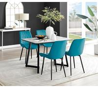 Furnitureboxuk Carson White Marble Effect Dining Table & 4 Pesaro Black Leg Chairs In Blue Blue One Size