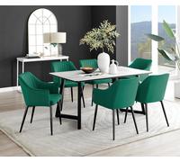 Carson White Marble Effect Dining Table & 6 Calla Black Leg Chairs FurnitureboxUK Green One Size