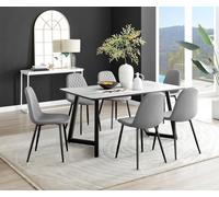 Furnitureboxuk Carson White Marble Effect Dining Table & 6 Corona Black Leg Chairs In Grey Grey One Size