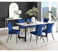 Carson White Marble Effect Dining Table & 6 Nora Black Leg Chairs FurnitureboxUK Blue One Size