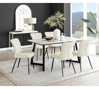 Carson White Marble Effect Dining Table & 6 Nora Black Leg Chairs FurnitureboxUK Cream One Size