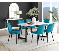Carson White Marble Effect Dining Table & 6 Pesaro Black Leg Chairs FurnitureboxUK Blue One Size