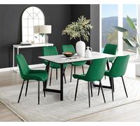 Carson White Marble Effect Dining Table & 6 Pesaro Black Leg Chairs FurnitureboxUK Green One Size