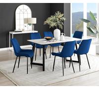 FurnitureboxUK Carson White Marble Effect Dining Table & 6 Pesaro Black Leg Chairs in Navy FurnitureboxUK Navy