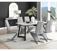 Carson White Marble Effect Dining Table & 6 Willow Chairs FurnitureboxUK Grey One Size
