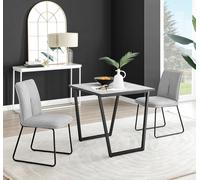 Carson White Marble Effect Square Dining Table & 2 Fabric Halleyy Chairs FurnitureboxUK Light Grey One Size