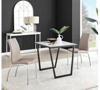 Furnitureboxuk Carson White Marble Effect Square Dining Table & 2 Faux Leather Isco Chairs In Beige Beige One Size