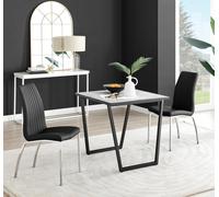 FurnitureboxUK Carson White Marble Effect Square Dining Table & 2 Faux Leather Isco Chairs in Black FurnitureboxUK Black