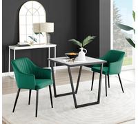 Carson White Marble Effect Square Dining Table & 2 Velvet Calla Black Leg Chairs FurnitureboxUK Green One Size