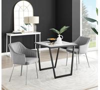 Carson White Marble Effect Square Dining Table & 2 Velvet Calla Silver Leg Chairs FurnitureboxUK Grey One Size