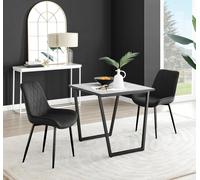 Furnitureboxuk Carson White Marble Effect Square Dining Table & 2 Velvet Pesaro Black Leg Chairs Black One Size