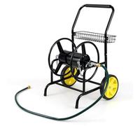 Cart Trolley Rolling Garden Hose Reel Heavy Duty Water Hose Trolley with 2 Wheels Storage Basket Outdoor Hose Reel Holds Hose for Lawn Yard (Black)