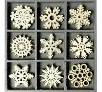 cArt-Us 10.5 x 10.5 cm Box containing 45 Wooden Crystal Snowflake Embellishments, Natural Wood