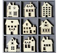 cArt-Us 10.5 x 10.5 cm Wooden Box with Houses, Natural, 2.5cm per piece