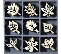 cArt-Us 10.5 x 10.5 cm Wooden Box with Leaves Embellishments, Natural Wood