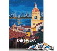 Cartagena Colombia Cityscape at Night Wooden Jigsaw Puzzles for Adults, 1000 Piece Puzzle Educational Games Jigsaw Puzzle Gifts for Christmas Birthday 1000pcs (75x50cm)