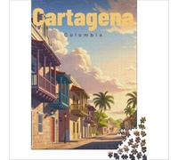Cartagena Walled City Calm Horizon 1000-piece puzzle for adults | beautiful city skyline artwork for city fans to enjoy recreating a favourite view in the evening to enjoy at home50x75cm