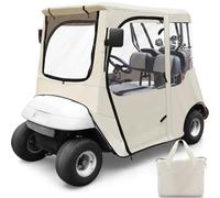 Cartalia Golf Cart Deluxe Driving Enclosure 2 Passengers Only Fits EZGO TXT & RXV Golf Cart with Door Zipper, Clear Window 600D Heavy Duty Drivable Rain Covers All Weather Waterproof Windproof - Beige