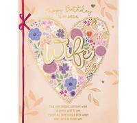 Carte Blanche Boxed Birthday Card for Wife - Luxury Floral Heart Design - 3D Embellishments - Embossed Foil Finish - Pretty Birthday Greeting Card to my Special Wife