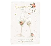 Carte Blanche General Anniversary Card - Floral Champagne Flutes and Hearts with Foil Details - Eco-Friendly