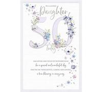 Carte Blanche Lovely Daughter 50th Milestone Birthday Card - Age 50 - Flowers and Butterflies with Foil and Embossed Details