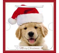 Carte Blanche Photographic 3D Lenticular Merry Christmas Single Greeting Card with Detachable Keepsake to Treasure - 6" x 6" (155 x 155mm) - Eco-Friendly (Dog in Santa Hat)