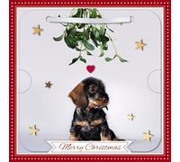 Carte Blanche Photographic 3D Lenticular Merry Christmas Single Greeting Card with Detachable Keepsake to Treasure - 6" x 6" (155 x 155mm) - Eco-Friendly (Dog with Mistletoe)