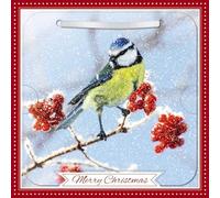 Carte Blanche Photographic 3D Lenticular Merry Christmas Single Greeting Card with Detachable Keepsake to Treasure - 6" x 6" (155 x 155mm) - Eco-Friendly (Blue Tit on Berry Branch)