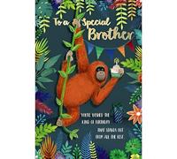 Carte Blanche Special Brother Birthday Card - Happy Birthday Card for Men or Boys with Artistic Orangutan Jungle Design and an Embossed Foil Finish