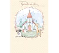 Carte Blanche Special Goddaughter Christening Congratulations Card - Church, Animals and Sentiment Verse with Flitter Details - Eco-Friendly