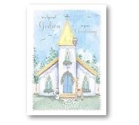 Carte Blanche Special Godson Christening Congratulations Card - Church, Animals and Sentiment Verse with Foil Details - Eco-Friendly