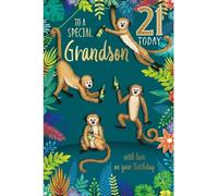 Carte Blanche Special Grandson 21st Milestone Birthday Card - Age 21 - Monkeys in the Jungle with Embosseed Foil Details - Eco-Friendly