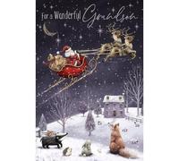Carte Blanche Wonderful Grandson Christmas Card - Father Christmas and Woodland Animals in the Snow - Eco-Friendly