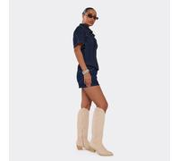 Carter Embroidered Detail Knee High Western Cowboy Boot In Beige Faux Suede, Women's Size UK 7