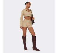 Carter Embroidered Detail Knee High Western Cowboy Boot In Brown Faux Suede, Women's Size UK 4