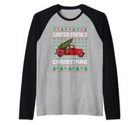 Carter Family Ugly Christmas Sweater Red Truck Funny Xmas Raglan Baseball Tee