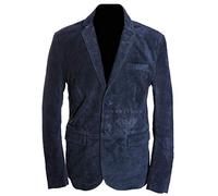 Carter Navy Blue Men's New Smart 2 Buttons Real Cowhide Suede Leather Blazer Jacket (Sizes: XS to 5XL Available) (XL)