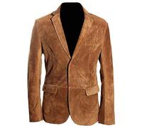 Carter Tan Men's Smart 2 Buttons Real Cowhide Suede Leather Fashion Blazer Jacket (Sizes: XS to 5XL Available) (S)