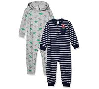 Carter's Baby Boys' 2-Pack One Piece Romper, Grey Dino/Navy Stripe, 9 Months