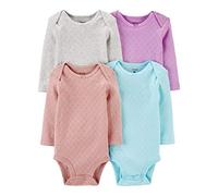 Carter's Baby Girls' 4 Pack Long Sleeve Bodysuit, Solid, Newborn