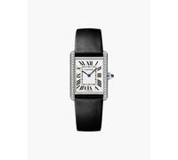 Cartier Mens Black Crw4ta0017 Tank Must Large Model Stainless-steel, 0.48ct Brilliant-cut Diamond and Leather Quartz Watch 25.5mm