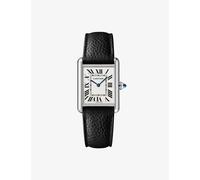 Cartier Mens Steel/ Black Crwsta0041 Tank Must Large Stainless-steel and Grained-leather Quartz Watch