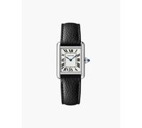 Cartier Mens Steel/ Black Crwsta0042 Tank Must Small Stainless-steel and Grained-leather Quartz Watch